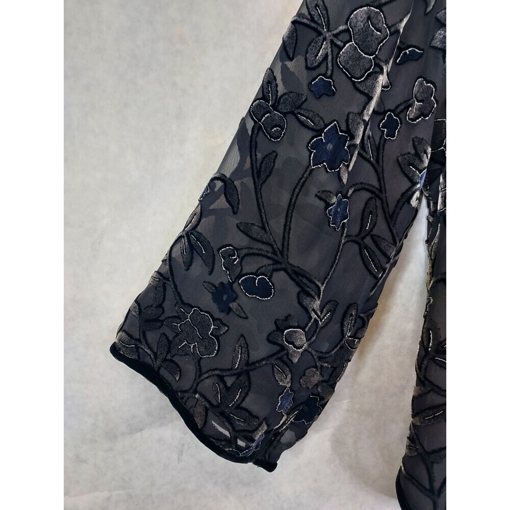 Anis A Velvet Burnout Blouse Women S Silk Floral Black Asian Inspired Frog Clasp - Picture 7 of 16